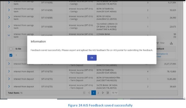 Figure 24 AIS Feedback saved successfully