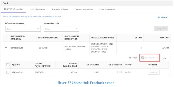 Figure 27 Choose Bulk Feedback option