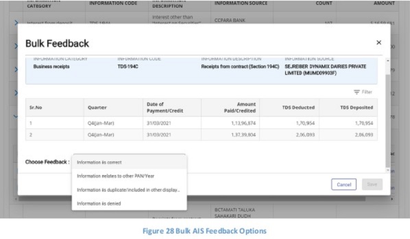 Figure 28 Bulk AIS Feedback Options