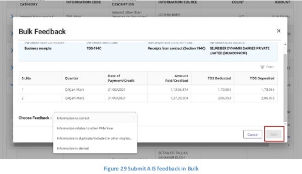 Figure 29 Submit AIS feedback in Bulk