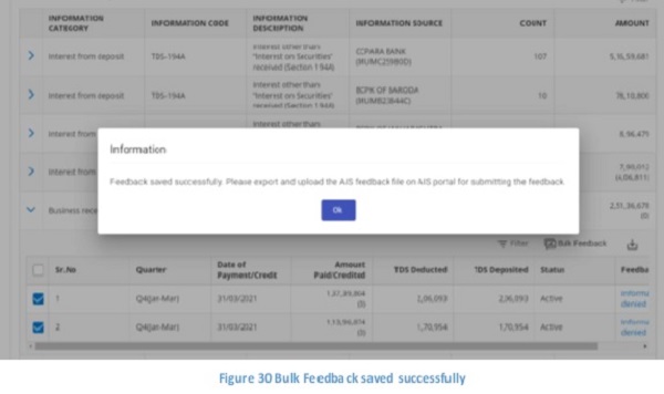 Figure 30 Bulk Feedback saved successfully