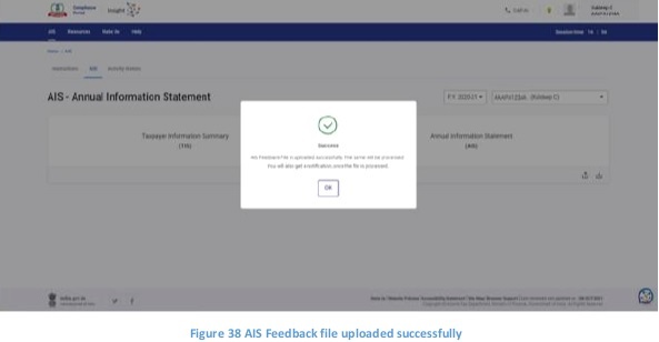 Figure 38 AIS Feedback file uploaded successfully