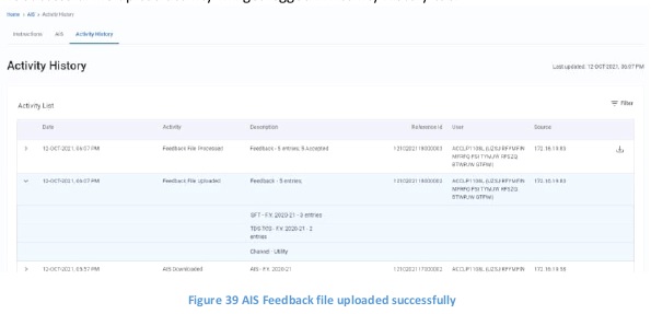 Figure 39 AIS Feedback file uploaded successfully