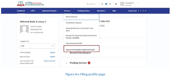 Figure 8 e-Filing profile page