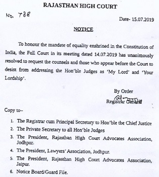 Notice Rajasthan High Court