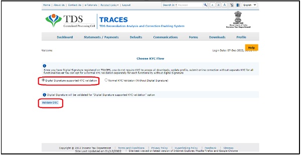 Select the option for DSC-based validation