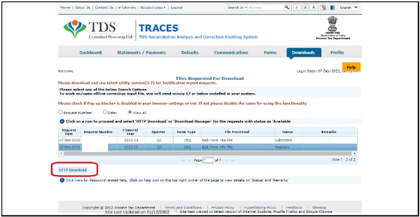 The filing status of Form 16A will be displayed.