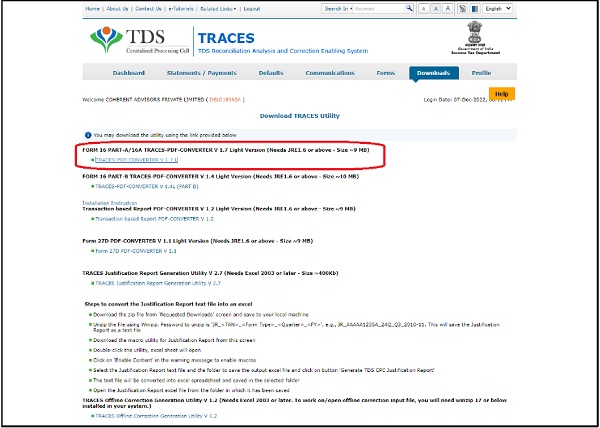 browse the form 16A Zip file and affix