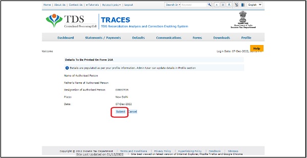 the details to be printed on Form 16A