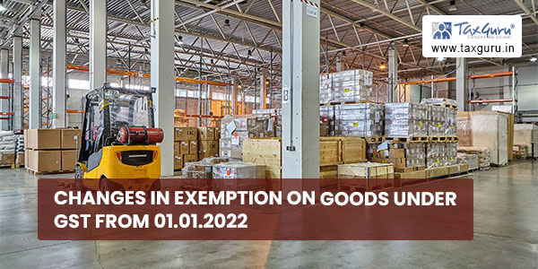 Changes in Exemption on Goods under GST from 01.01.2022