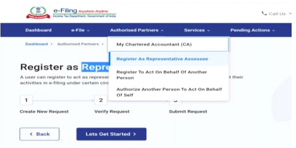 Procedure to Register as a Representative Assessee on e-filing 2.0