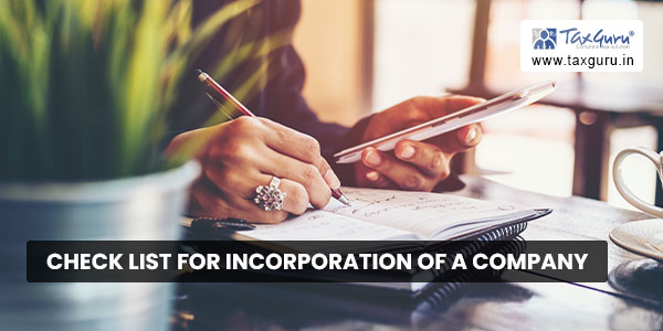 Check List for Incorporation of a Company