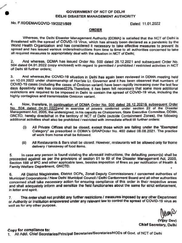 Delhi govt closes Private offices except those in Exempted Category