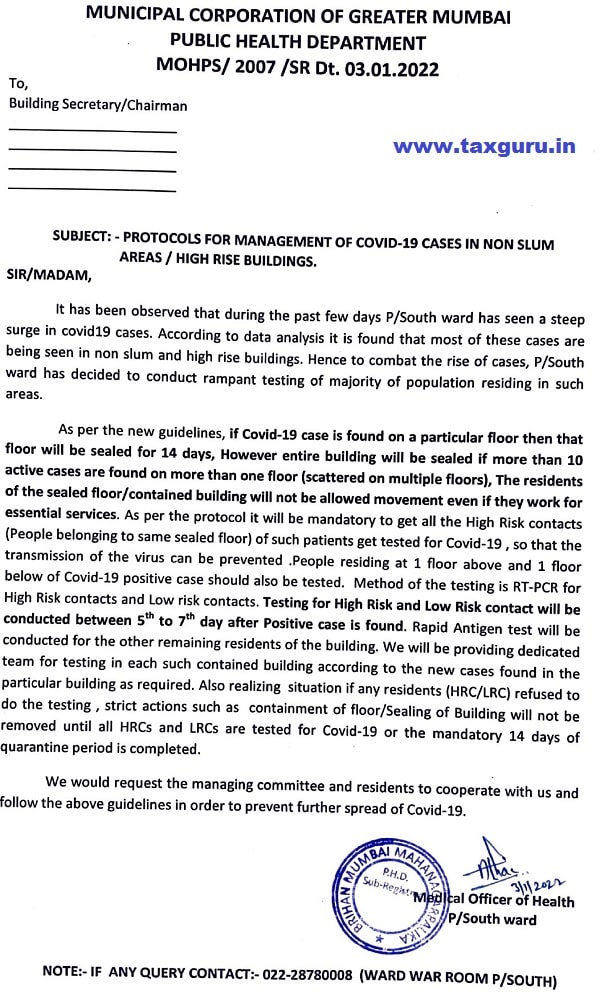 Covid-19 Guideline for Seal of High Rise Buildings in Mumbai