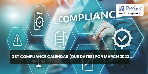 GST Compliance calendar (Due Dates) for March 2022