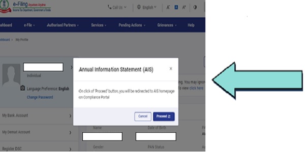 Now go to the Services Tab & scroll down to AIS (annual Information statement) and Proceed.