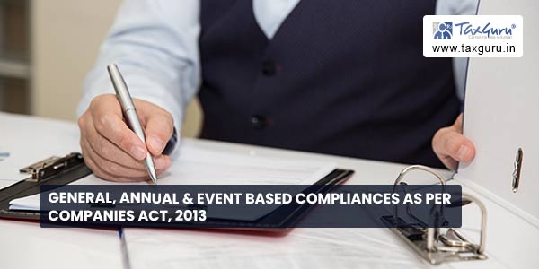 General, Annual & Event Based Compliances as Per Companies Act, 2013