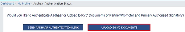 To upload E-KYC documents, click the UPLOAD E-KYC DOCUMENTS tab