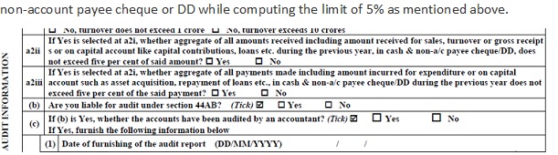 non-account payee cheque or DD while computing the limit of 5% as mentioned above.