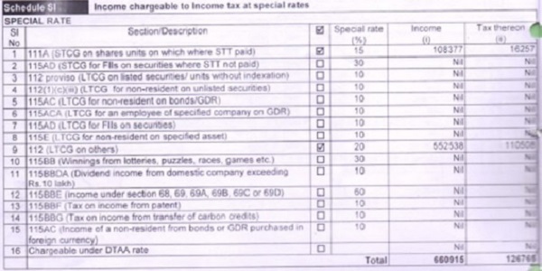 SI as given by the assessee in the return of income