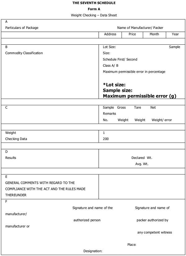 Weight Note Document Leagal Metrology ( Packaged Commodity) Act, 2011 (Updated)
