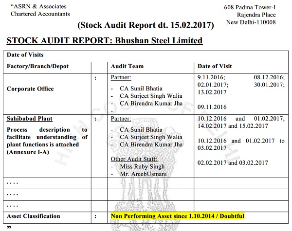 Stock Audit Report dt. 15.02.2017