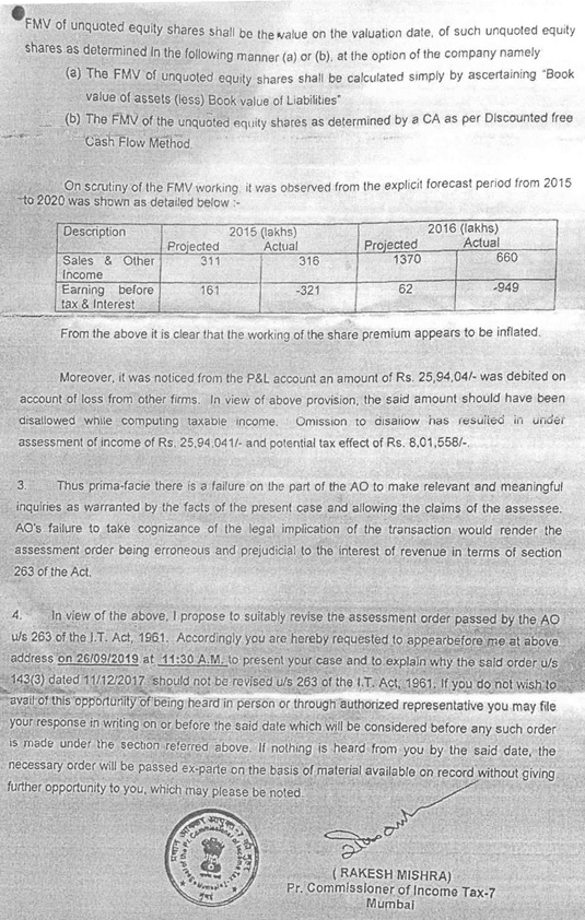 show-cause notice issued by learned PCIT under section 263 is reproduced