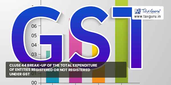 Cluse 44 Break-up of total expenditure of entities registered or not registered under GST