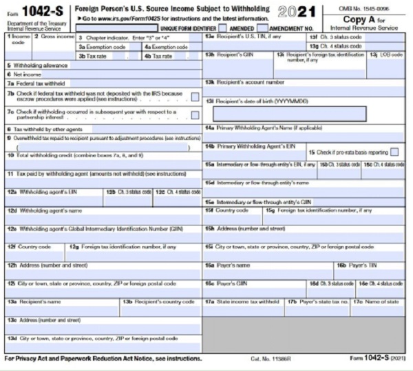 Format Of Form 1042S