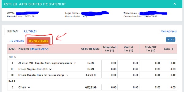 GSTR 2B auto drafted ITC statement