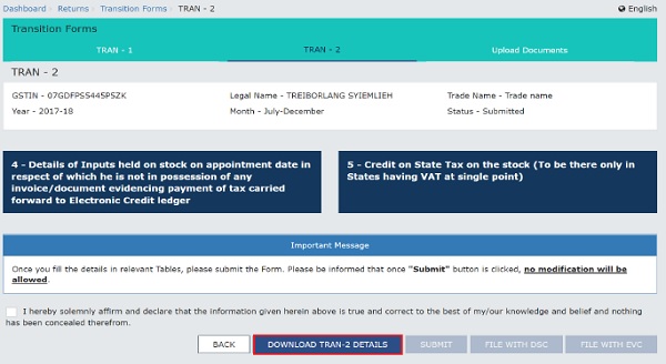 Click the DOWNLOAD TRAN-2 Details button again