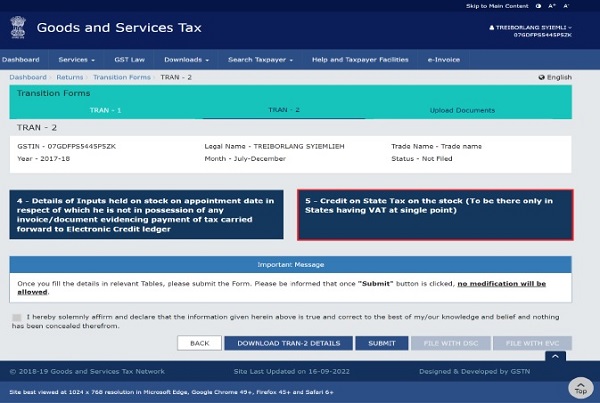 Credit on State Tax on the stock (To be there only in States having VAT at single point)