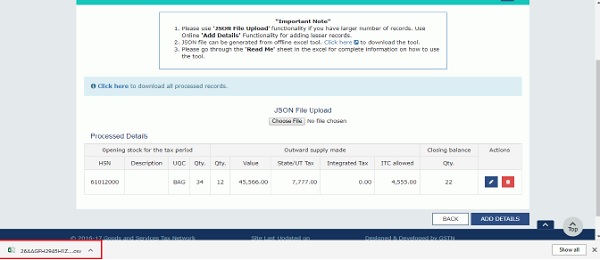 Processed records in CSV format are downloaded