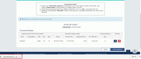 Processed records in CSV format are downloaded to verify the recorded added during upload