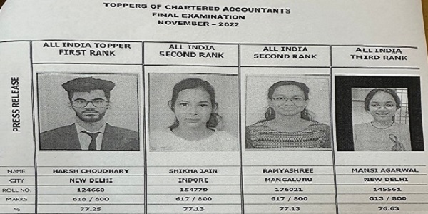 Toppers Of Chartered Accountants Final Examination November- 2022