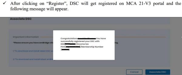 After clicking on “Register”, DSC