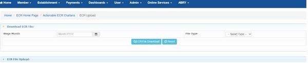 Select the wage month and file type (Regular ECR or Arrear) and download the ECR