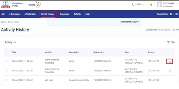 Figure 32 Activity History Screen