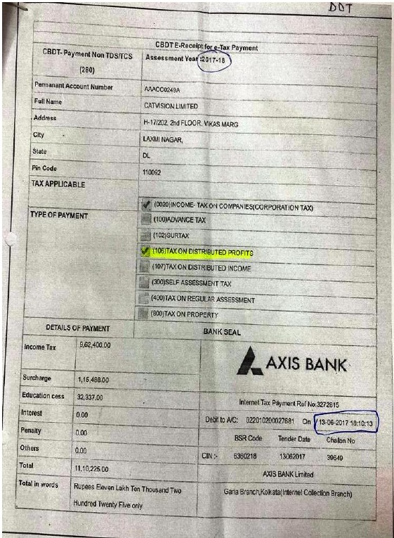 copy of e-receipt for e-tax payment