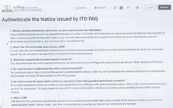 Authenticate the notice issued by itd faq