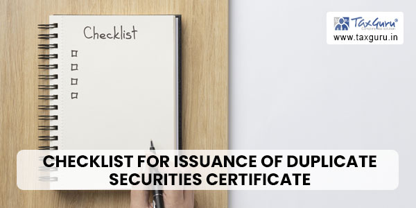 Checklist For Issuance of Duplicate Securities Certificate