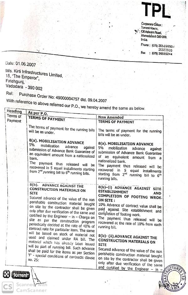 the purchase order issued by the service recipient