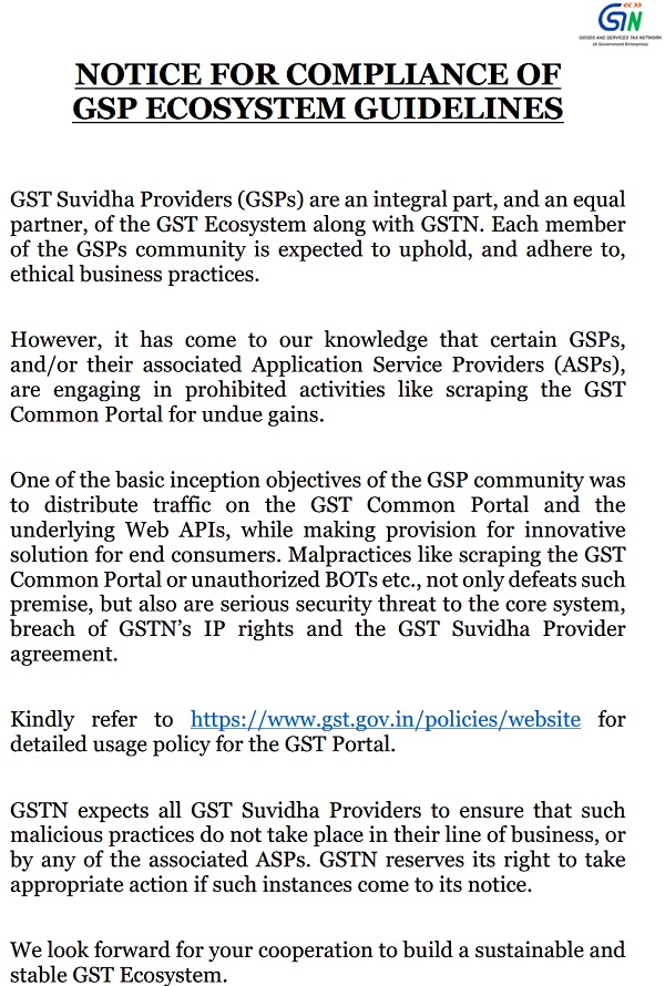 GSTN warns against unauthorized scraping of GST Common Portal