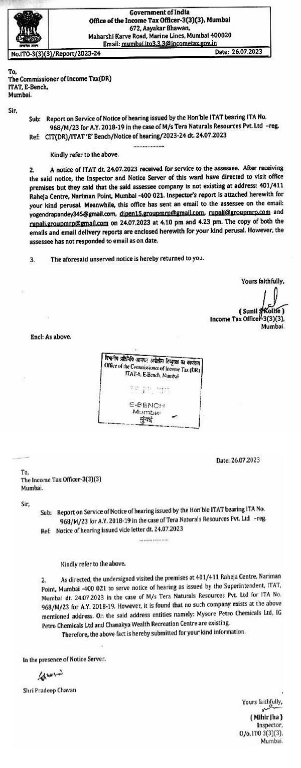 Repost on Service of Notice of hearing issued by the Hon’ble ITAT bearing