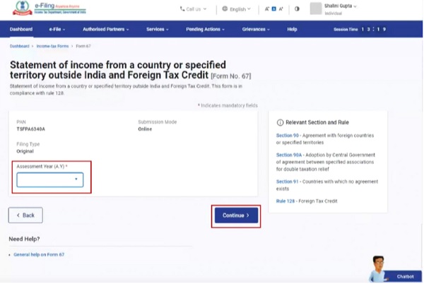 Assessment Year and click Continue