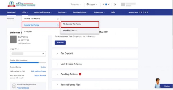 On your Dashboard, click ‘e-File