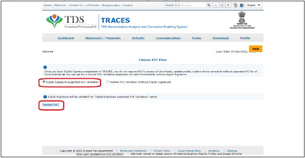 Select the option for DSC-based validation or Normal Validation