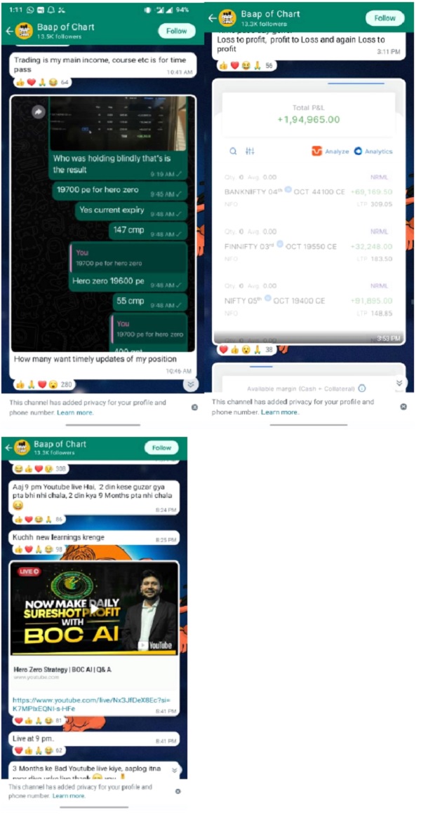 The screenshots from YouTube and WhatsApp channels are provided below images 1