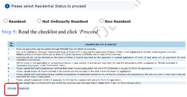 select your residential status to proceed