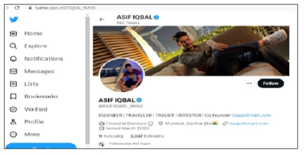 the twitter profile of Asif